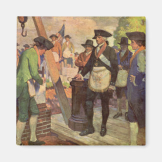 Aimant George Washington pose la pierre d'angle