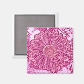 Aimant Gerbera Daisy Block Print - nuances roses (Recto/Verso)