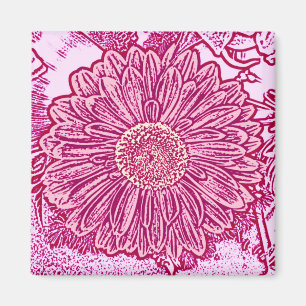 Aimant Gerbera Daisy Block Print - nuances roses