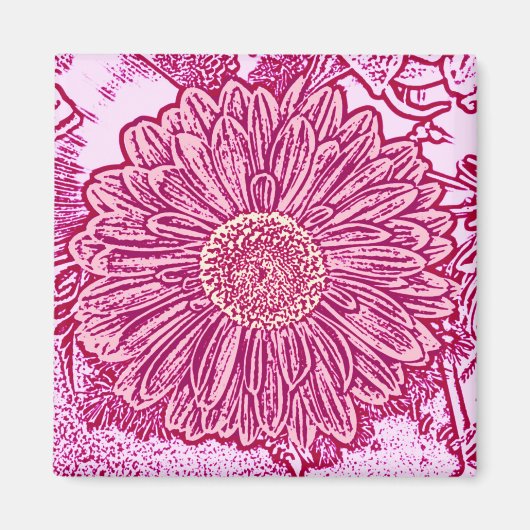 Aimant Gerbera Daisy Block Print - nuances roses (Devant)