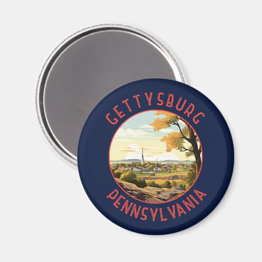 Aimant Gettysburg Pennsylvanie Retro Cercle en détresse (Recto/Verso)