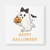 Aimant Ghost mignon avec Bow et Citrouille | Halloween (Devant)