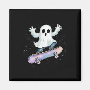 Aimant Ghost mignon Sur Skateboard Drôle Halloween Patine
