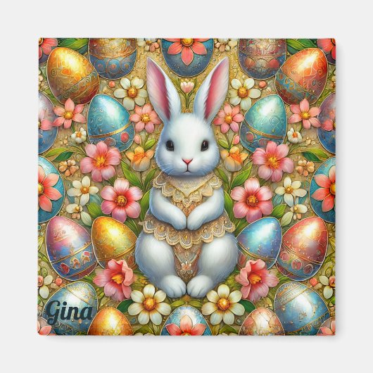 Aimant GINA ~ Lapin de Pâques et Oeufs ~ (Devant)