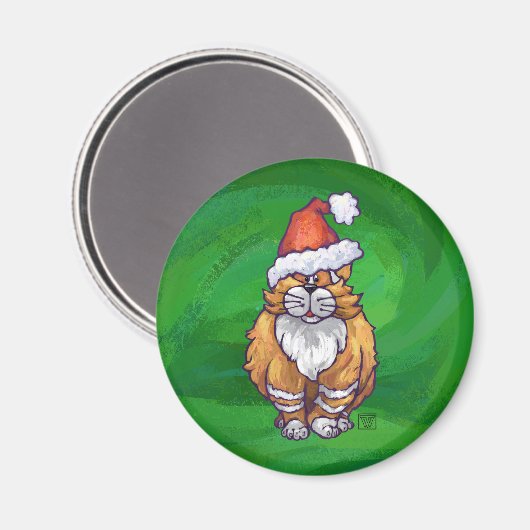 Aimant Ginger Chat Noël Sur Vert (Recto/Verso)