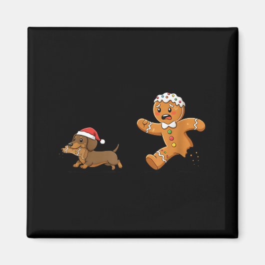 Aimant Gingerbread Cookie Chasing Dachshund Christmas Dog (Devant)