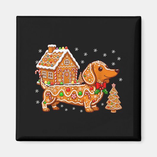 Aimant Gingerbread Dachshund Christmas Tree House Cookie  (Devant)