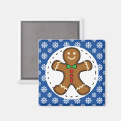 Aimant Gingerbread Man on Blue White Snowflakes (Recto/Verso)