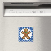 Aimant Gingerbread Man on Blue White Snowflakes (In Situ (Lave-vaisselle))