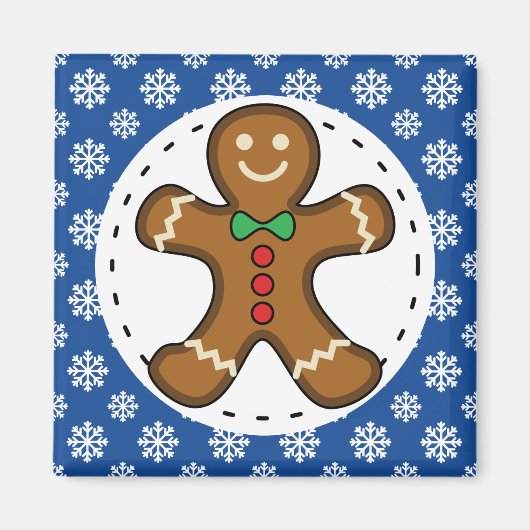 Aimant Gingerbread Man on Blue White Snowflakes (Devant)