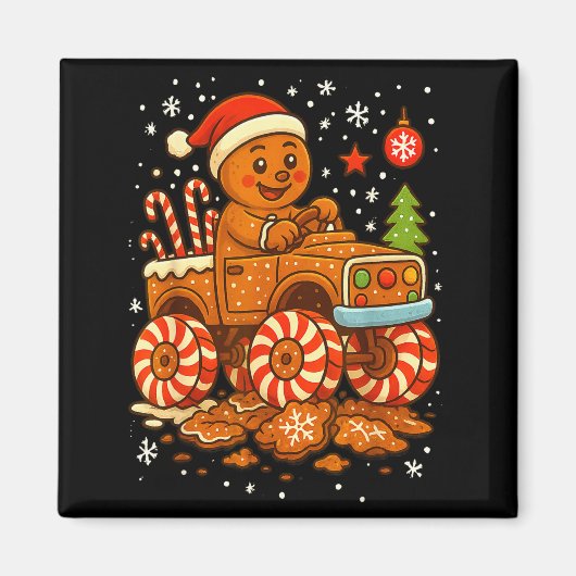 Aimant Gingerbread Monster Truck Christmas Snow Cute Xmas (Devant)