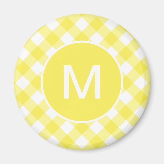 Aimant Gingham Classique Jaune Clair à Motif Monogramme (Devant)