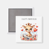 Aimant Girafe Avion Anniversaire (Recto/Verso)