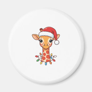 Aimant Girafe de Noël chapeau de Père Noël et lumières co