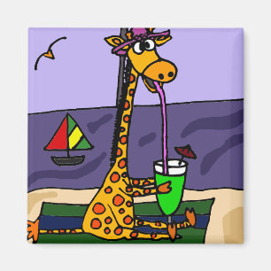 Aimant Girafe drôle à l'art de plage