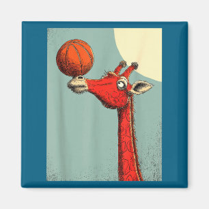 Aimant Girafe Mignonne Animal Drôle Basketball Art