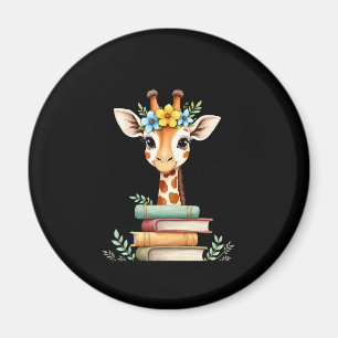 Aimant Girafe Mignonne Avec Livre Floral Bookworm Bibliot