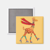 Aimant Giraffe de patinage sur glace avec écharpe (Recto/Verso)