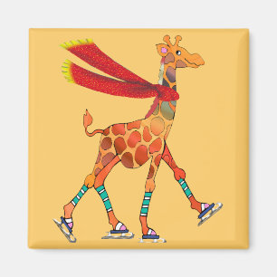 Aimant Giraffe de patinage sur glace avec écharpe