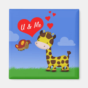Aimant Giraffe et papillon en amour