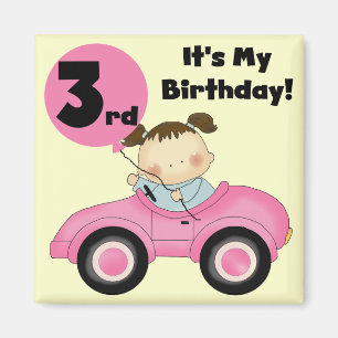 Aimant Girl in Pink Car 3e Anniversaire Tshirts et cadeau
