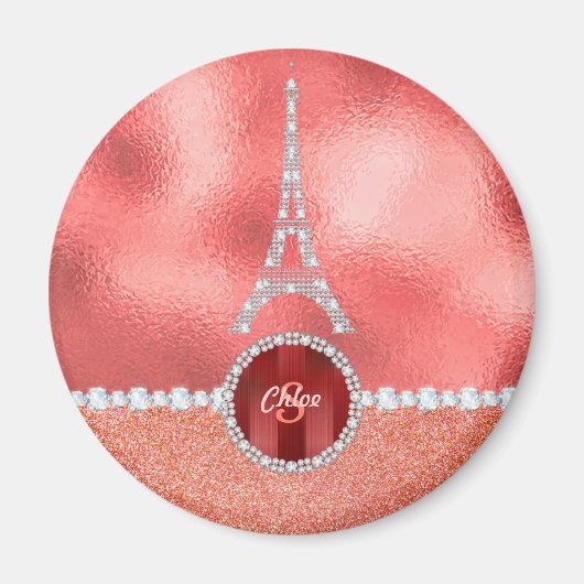 Aimant Girl Paris Diamond Tour Eiffel Rose Or (Devant)