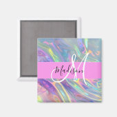 Aimant Girl Rainbow Holographic Iridescente Monogramme No (Recto/Verso)