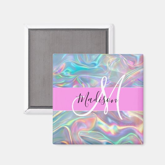 Aimant Girl Rainbow Holographic Iridescente Monogramme No (Recto/Verso)