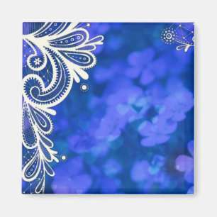 Aimant Girly bohemian chic blue floral white lace