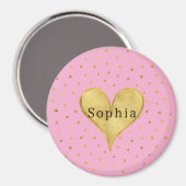 Aimant Girly Pink Gold Dots Heart  (Recto/Verso)