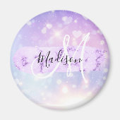 Aimant Girly Sparkly Unicorn Rainbow Hearts Monogramme (Devant)