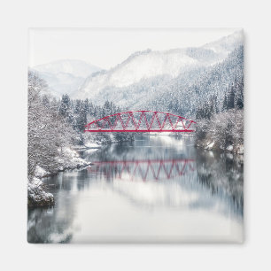 Aimant Glace et neige Pont rouge en hiver, Japon