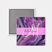 Aimant Glam Abstrait Purple Shimmer Texture rose Monogram (Recto/Verso)