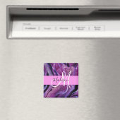 Aimant Glam Abstrait Purple Shimmer Texture rose Monogram (In Situ (Lave-vaisselle))