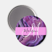 Aimant Glam Abstrait Purple Shimmer Texture rose Monogram (Recto/Verso)