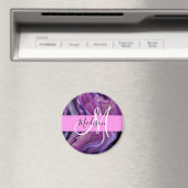 Aimant Glam Abstrait Purple Shimmer Texture rose Monogram (In Situ (Lave-vaisselle))