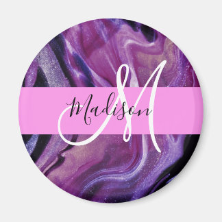 Aimant Glam Abstrait Purple Shimmer Texture rose Monogram
