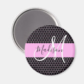 Aimant Glam Black Métallic Rose Nid d'abeille Monogramme  (Recto/Verso)