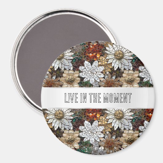 Aimant Glam Champagne Or Rouge Fleurs blanches (Recto/Verso)