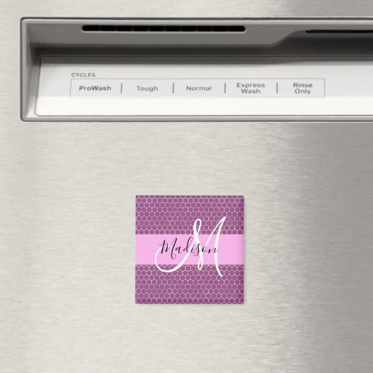 Aimant Glam Fuchsia Metallic rose Honeycomb Nom (In Situ (Lave-vaisselle))