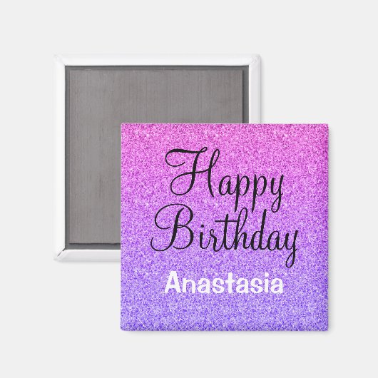 Aimant Glam Joyeux Anniversaire Ombre Violet Parties scin (Recto/Verso)