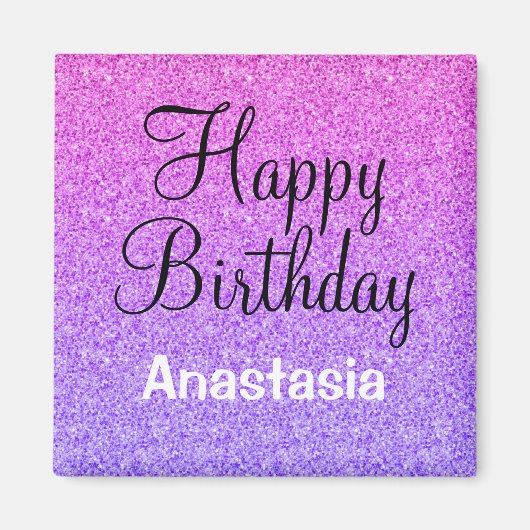 Aimant Glam Joyeux Anniversaire Ombre Violet Parties scin (Devant)