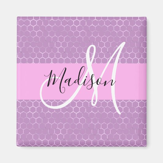Aimant Glam Lilas Métallisé Rose Nid d'abeille Monogramme (Devant)