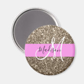 Aimant Glam Rose Champagne Or Glitter Monogramme (Recto/Verso)