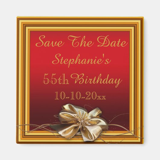 Aimant Glamorous Gold Frame & Faux Bow 55th Birthday (Devant)