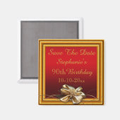 Aimant Glamorous Gold Frame & Faux Bow 90th Birthday (Recto/Verso)