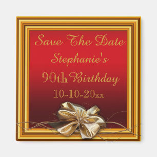 Aimant Glamorous Gold Frame & Faux Bow 90th Birthday
