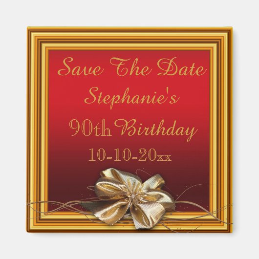 Aimant Glamorous Gold Frame & Faux Bow 90th Birthday (Devant)