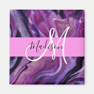 Aimant Glamour Abstrait Texture de Monogramme Rose Violet