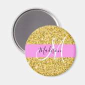 Aimant Glamour Rose et Or Paillettes Monogramme Nom (Recto/Verso)
